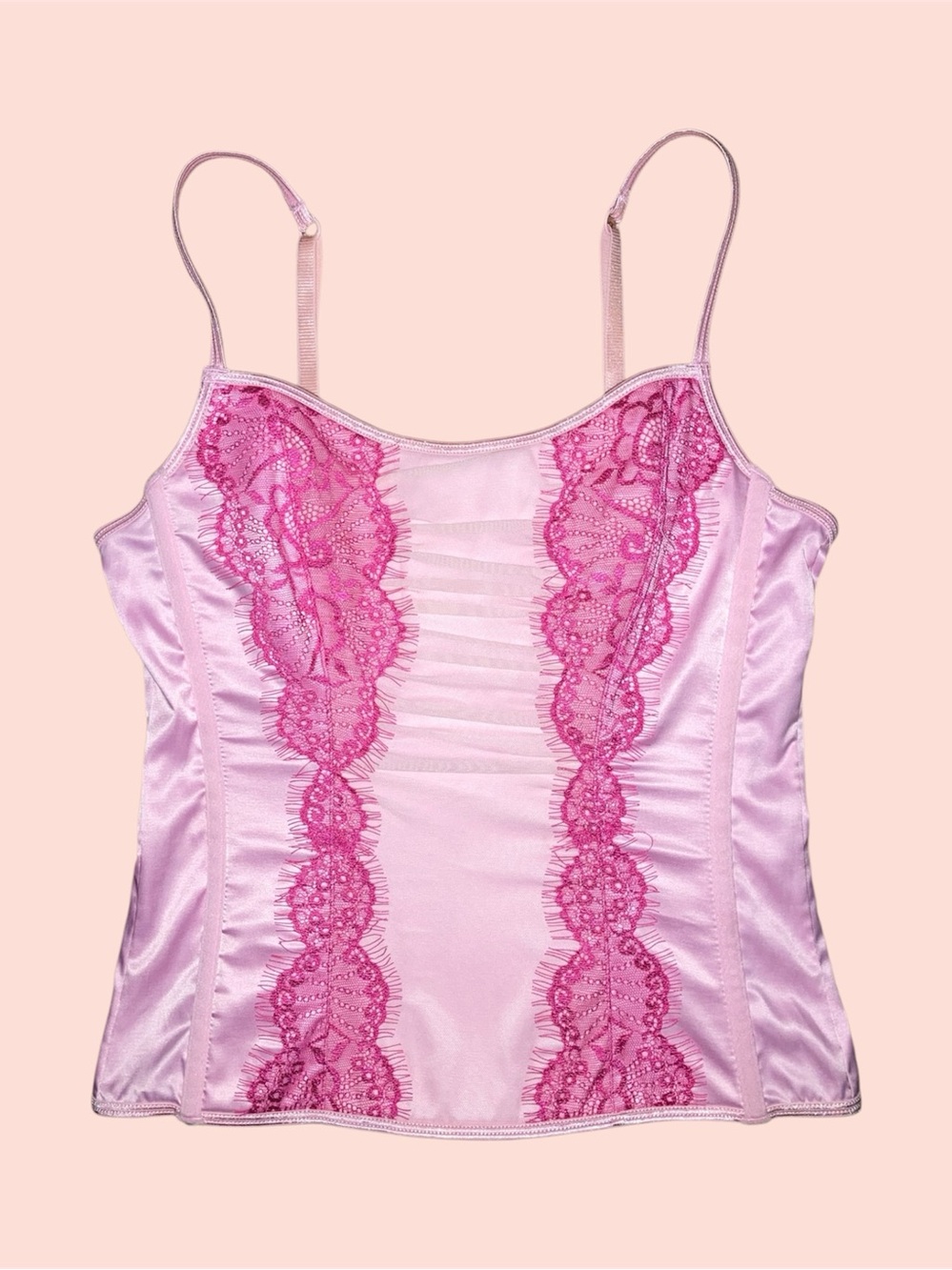 Pink Padded Satin Lace Bustier Tank Top